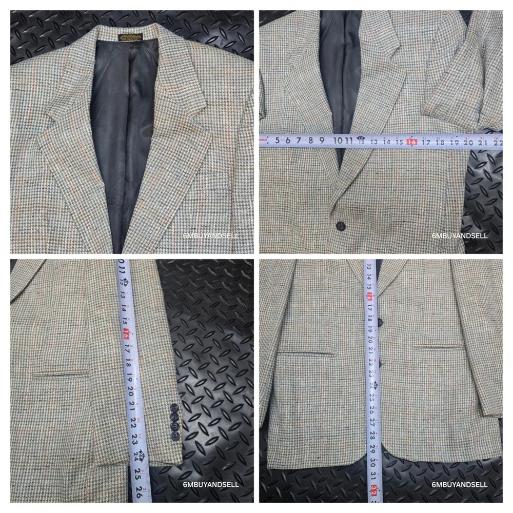 VTG Oscar de la Renta Hand Tailored Sport Coat Blazer 38R Houndstooth Check Wool
